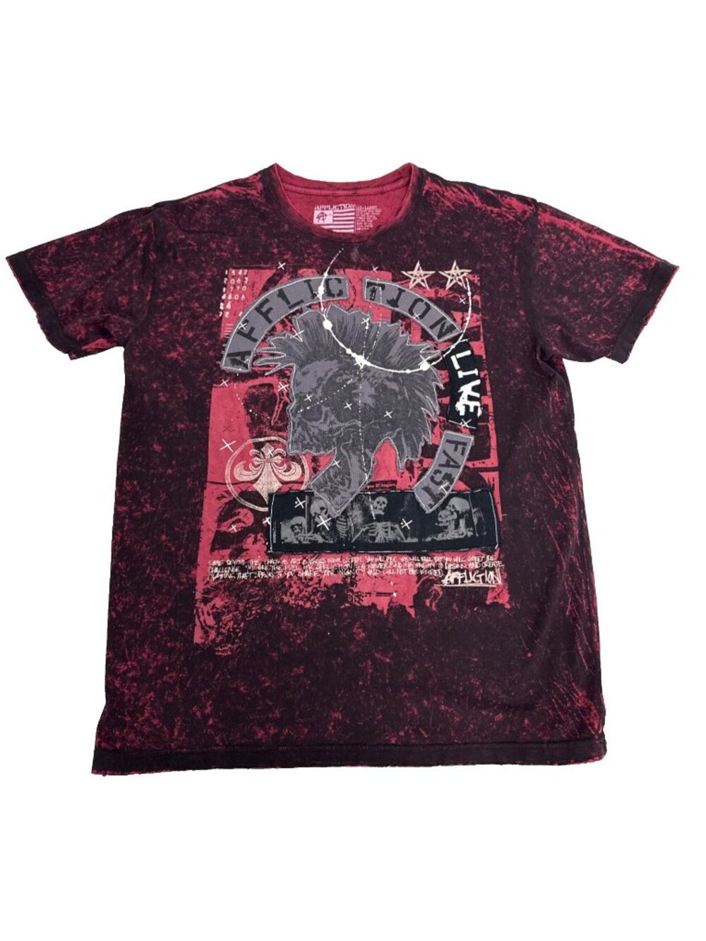 Affliction Live Fast Mohawk Skeleton Pink T Shirt Grunge Skull Punk Mma Size XXL